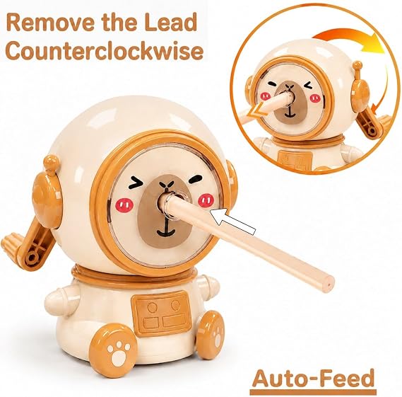 Cute Capybara-Shaped Pencil Sharpener, Manual Hand Crank, Auto-Feed
