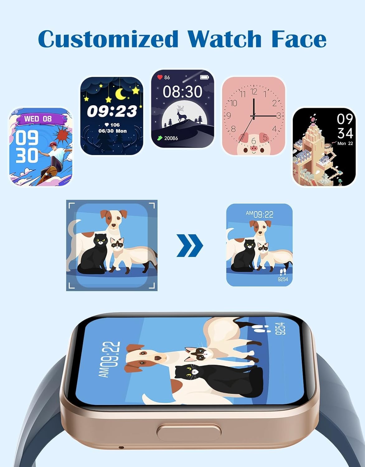 RUIMEN Smartwatch Uomo Chiamate Bluetooth Orologio Sportive Contapassi Android iOS Compatibile Fitness Tracker Cardiofrequenzimetro da polso Saturimetro Impermeabile IP68 Notifiche Whatsapp Blu