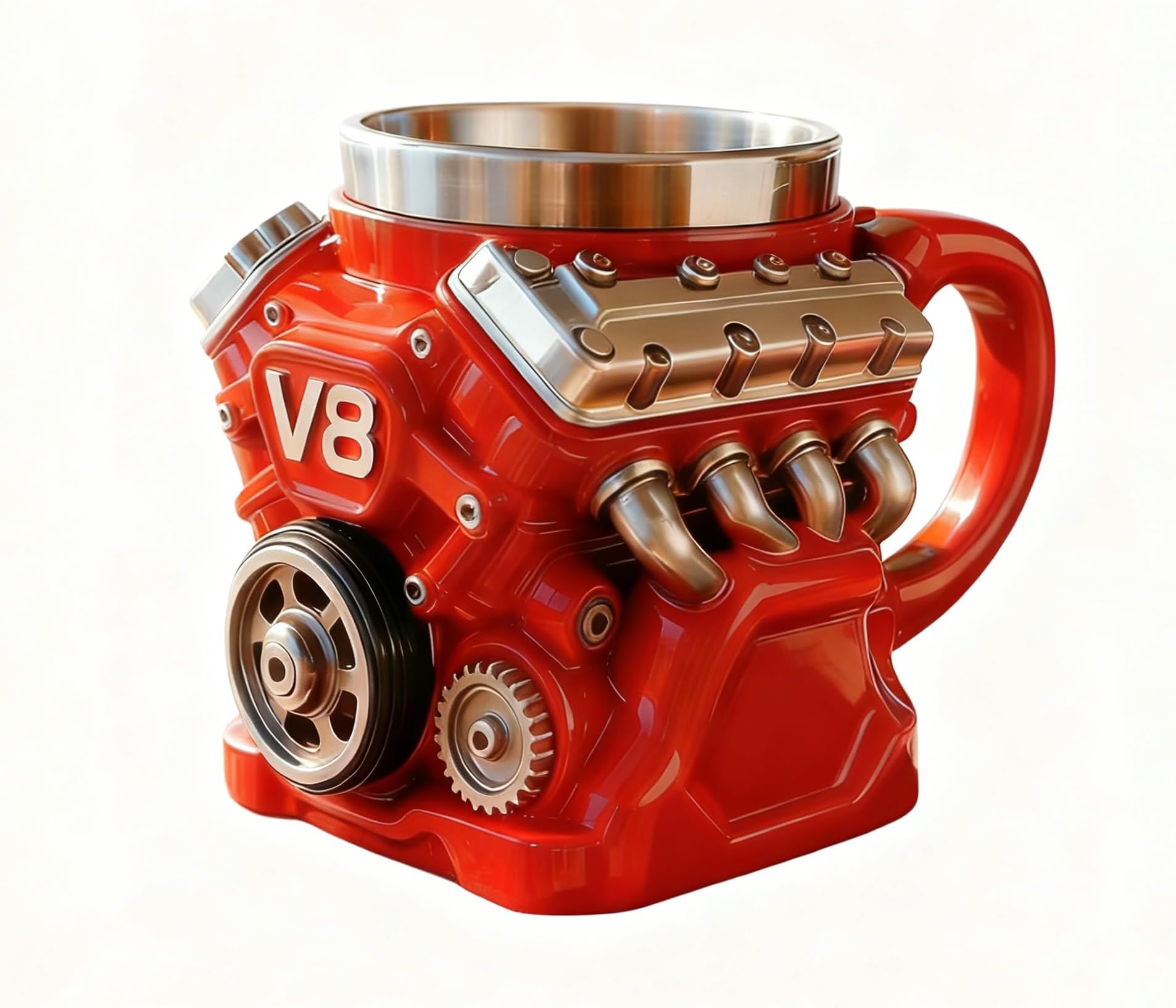 Retro V6/V8 Engine Mug 3D Mechanical Coffee Cup with Pistons & Cylinders Insulated Stainless Steel & Resin Double Wall Thermal Car Mug for Car Enthusiasts, Gearheads Gifts Garage Road Trip (V8)