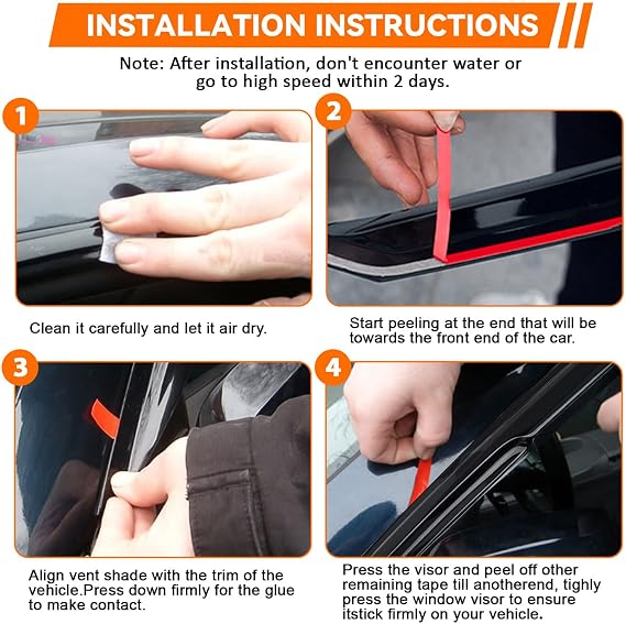 4pcs JDM 3D Wavy MU Style Window Visors Compatible with 2014-2018 Mazda 3/3 Sport Sedan/Hatchback, Front+Rear Left+Right Outside Mount Type Dark Smoke Tint Tape-On Side Sun Rain Guards Set of 4