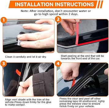 4pcs JDM 3D Wavy MU Style Window Visors Compatible with 2014-2018 Mazda 3/3 Sport Sedan/Hatchback, Front+Rear Left+Right Outside Mount Type Dark Smoke Tint Tape-On Side Sun Rain Guards Set of 4