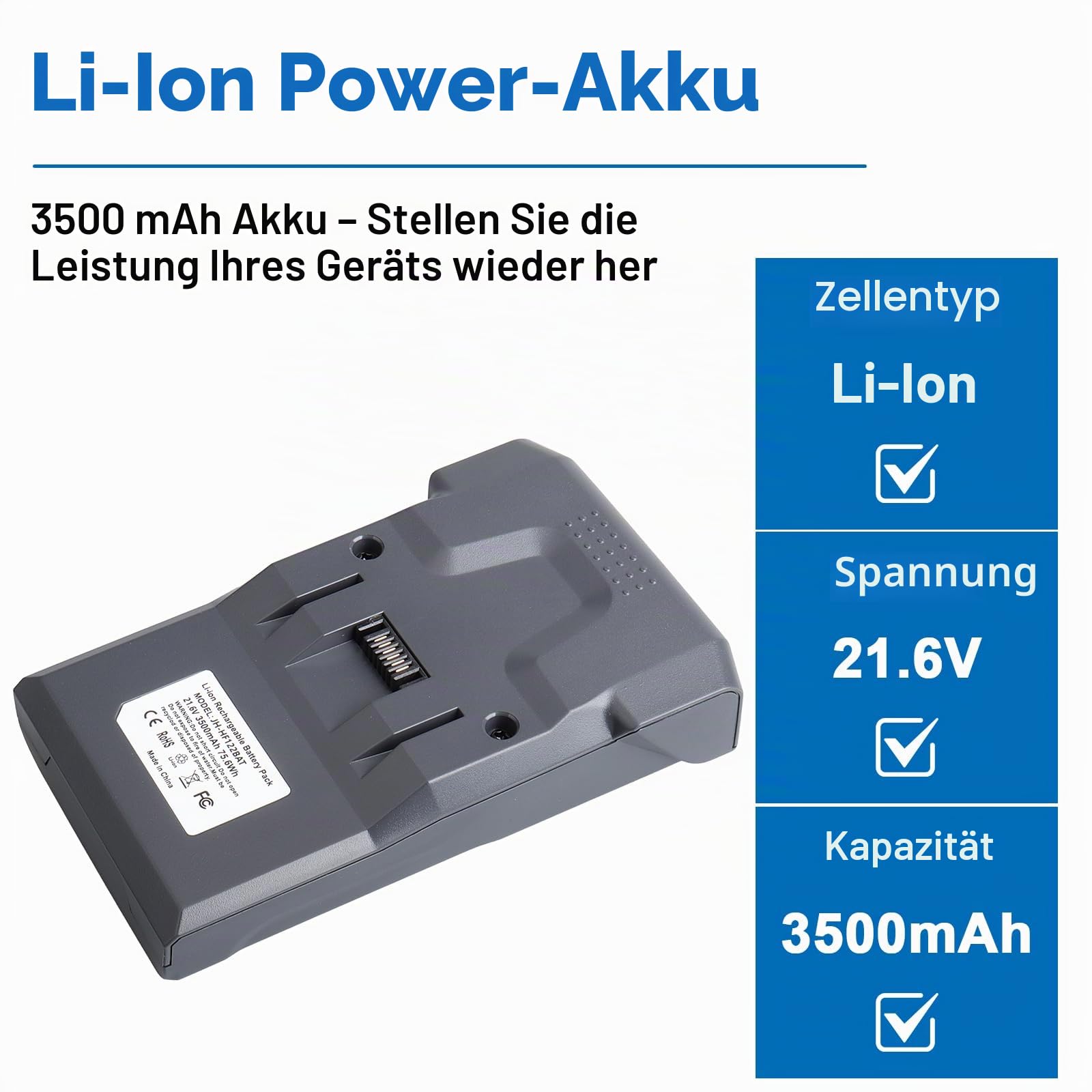 21.6V 3500mAh Ersatzakku Kompatibel mit Hoover B012 Batterie Staubsauger, Ersatz für Hoover Besenstaubsauger H-Free 100