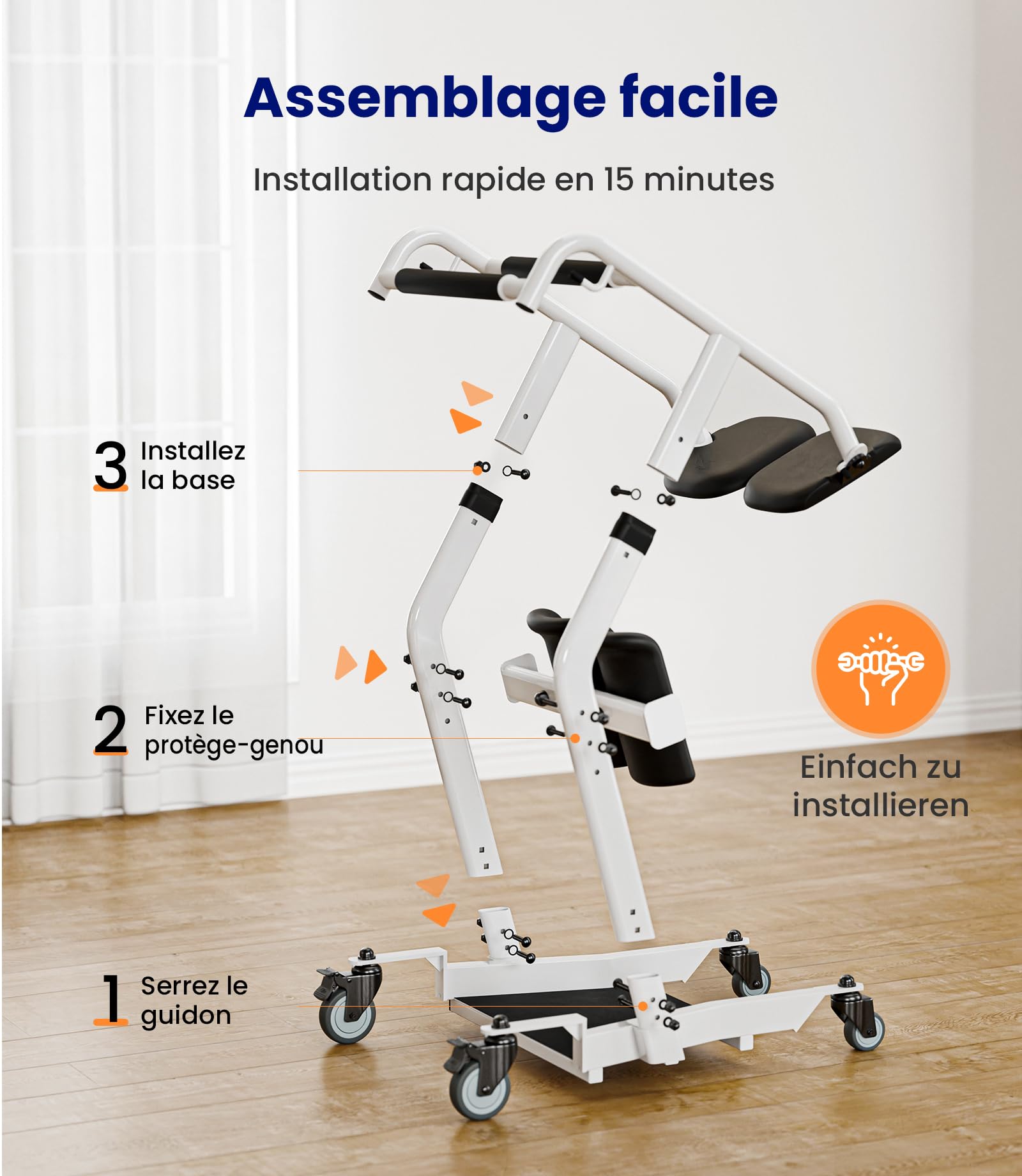 VOCIC AY03 Lève-personne verticalisateur, transfert assis-debout 180 kg | Senior domicile, aide transfert lit fauteuil WC, verticalisateur mobile pour soins quotidiens, charge 180KG