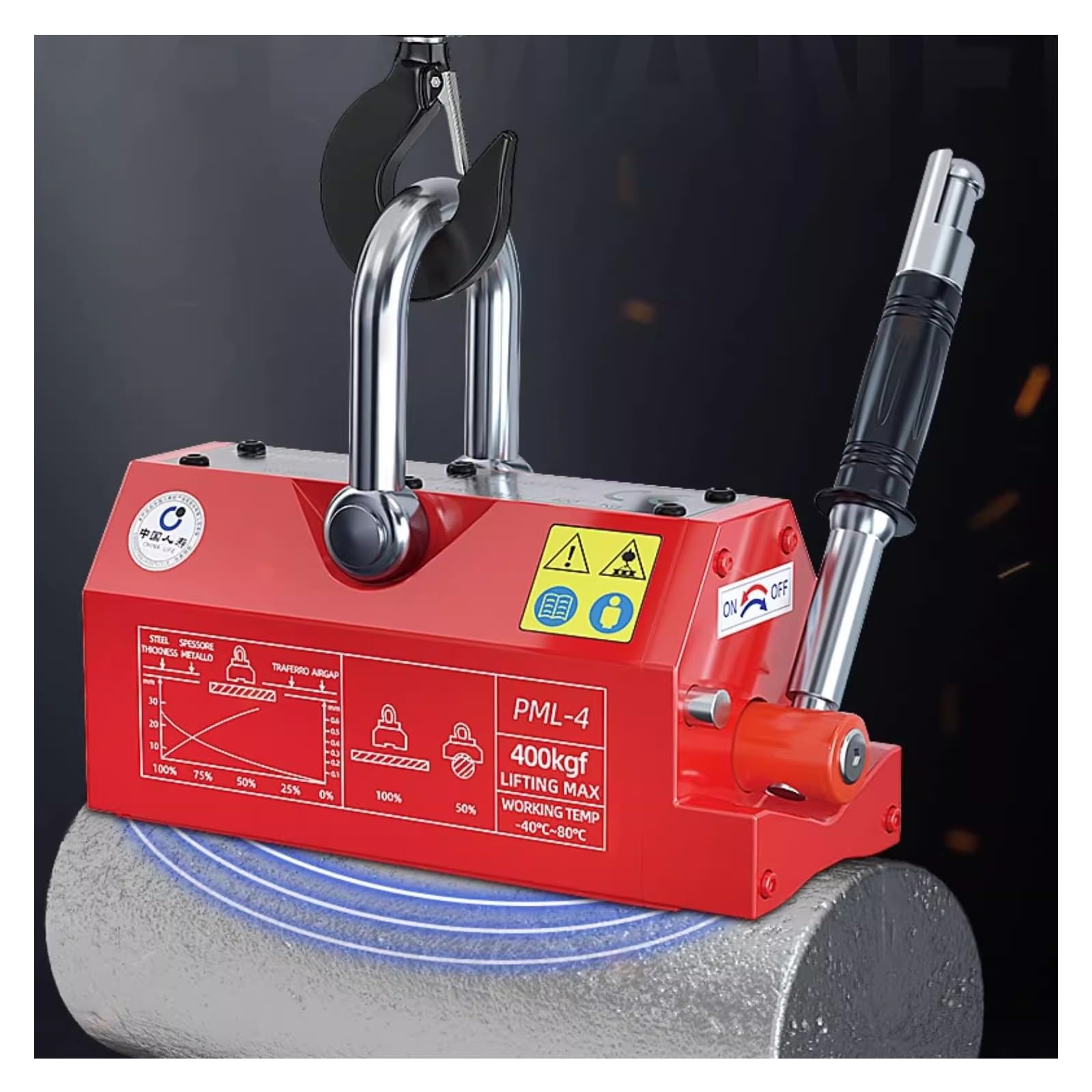 Sollevatore Magnetico Permanente, Ventosa Magnete Potente, Divaricatore Magnetico Manuale, per Sollevare Piastre in Acciaio e Acciaio Tondo(300kg/660lb)