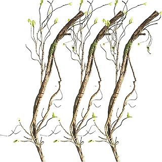 3Pcs Artificial Bendable Tree Branches for Decoration, 35in Realistic Faux Dried Branches Wreath, Fake Vines Tree Twigs with Leaves for Home Decoration, Flower Garlands, Crafts