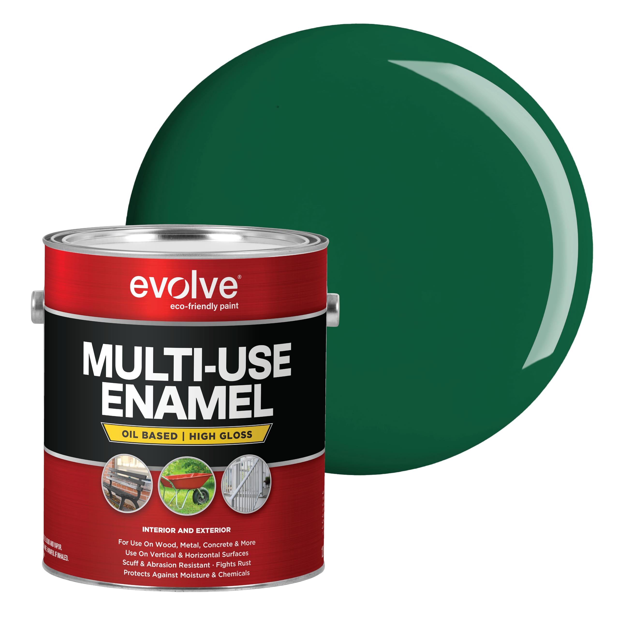 EVOLVE Multi-Purpose Alkyd Enamel – Interior Exterior Oil-Based Paint for Wood, Metal, Concrete, & Masonry, High-Gloss, Rust & Abrasion Resistant, 1