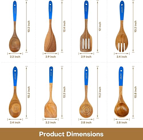 Miniatura 2 de Cucharas de madera para cocinar, utensilios de madera de teca para cocina, utensilios de madera para cocinar, juego de utensilios de cocina de