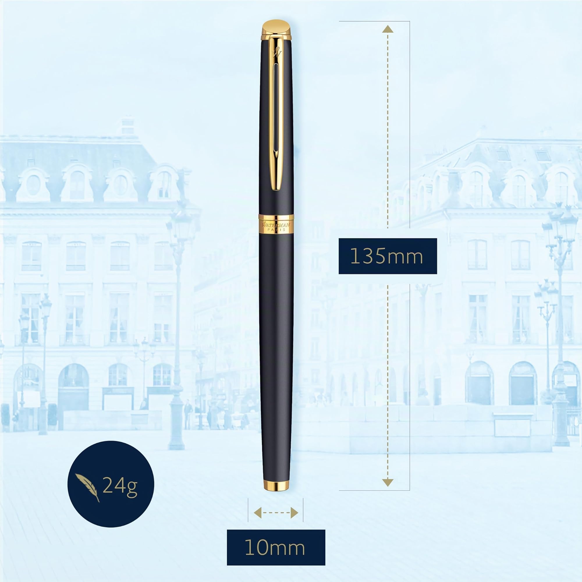 Waterman Hémisphère Penna stilografica | pennino sottile in acciaio inossidabile e finiture in oro | nero opaco | confezione regalo