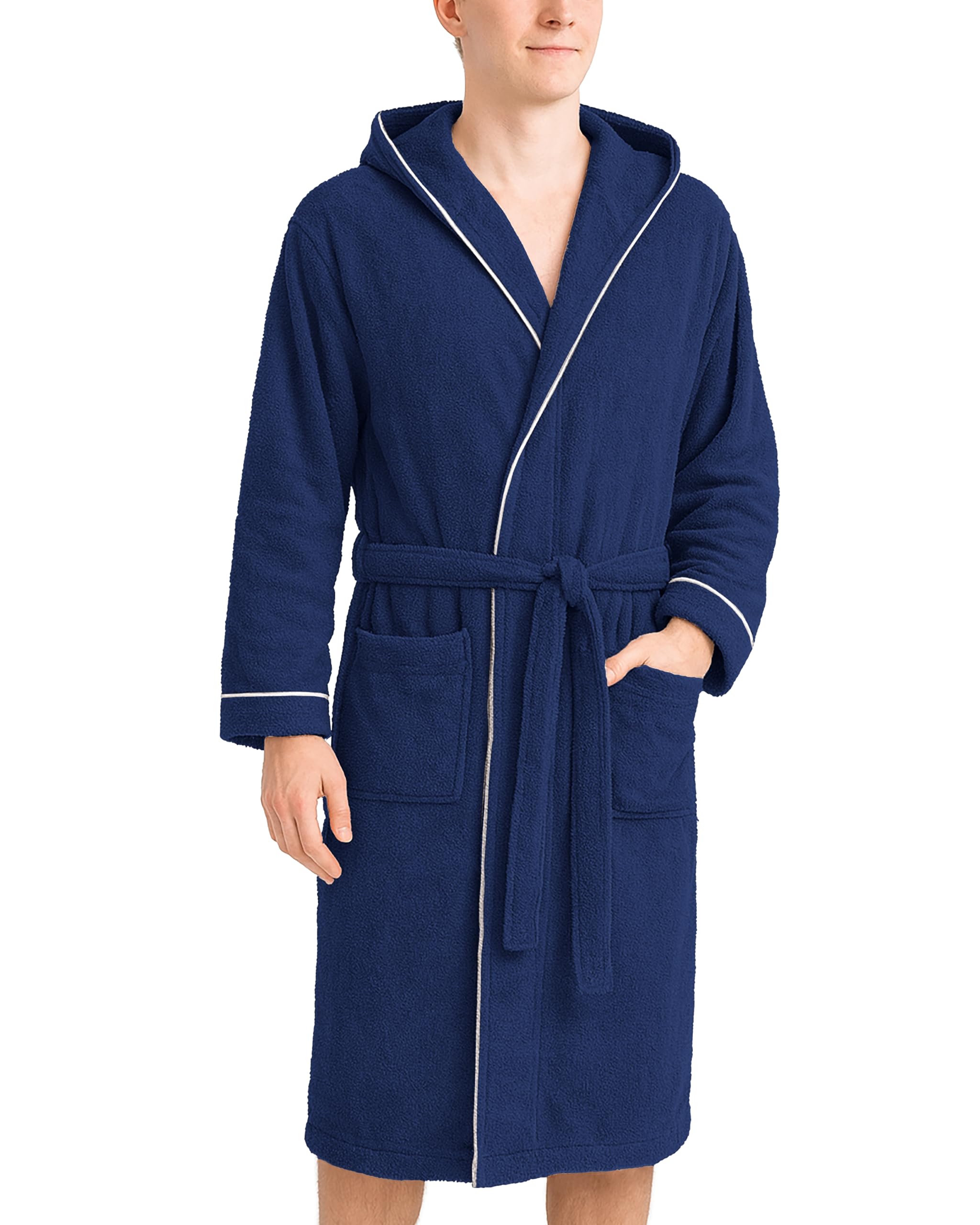 LAYNENBURG Peignoir Homme en éponge - Capuche - long - 100% coton (360g/m2) - OEKO TEX Standard 100 - Taille M, L, XL, XXL, 3XL