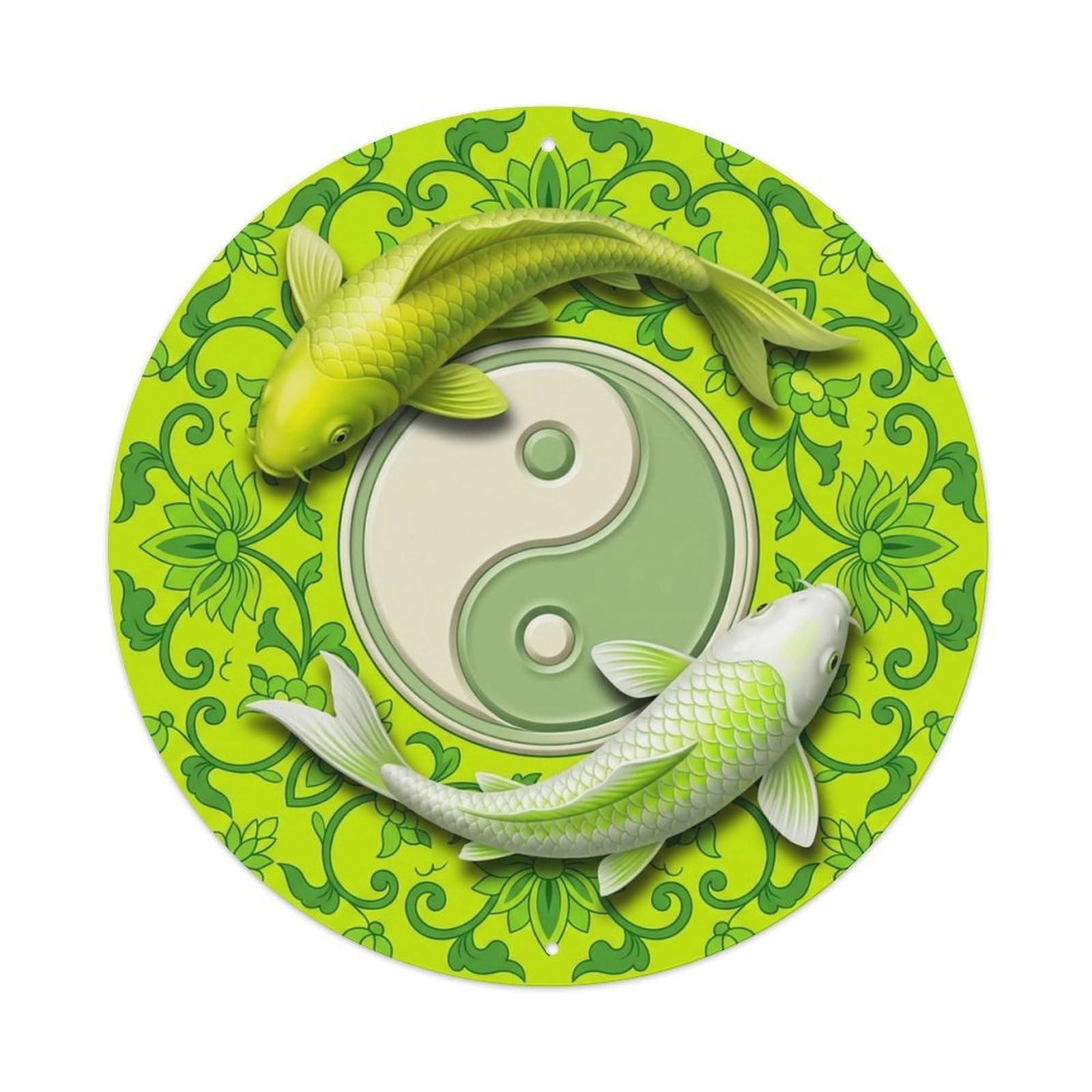 Olyhtr 8X8inch Classic Style Yin Yang Koi Chartreuse Bagua Harmony Classic Metal Tin Sign