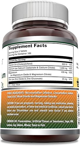Miniatura 6 de Amazing Formulas Suplemento dietético D3 de calcio y magnesio y zinc por porción de 3 pastillas (150 tabletas)
