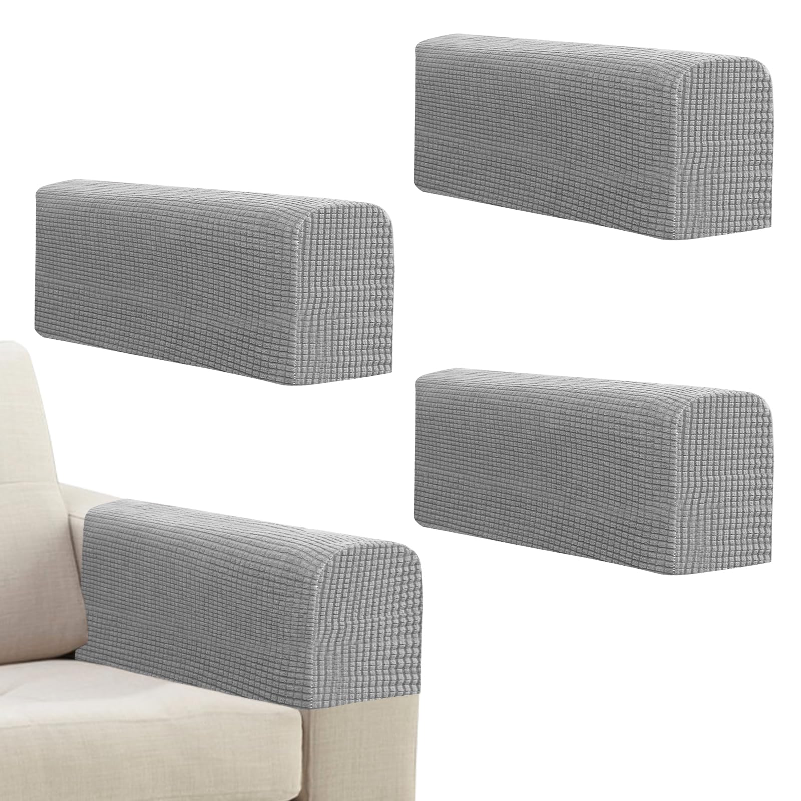 Niuoppy 4Pcs Armchair Covers Protectors Slipcover, Sofa Arm Covers Anti-Slip, Thickened Arm Rest Covers for Sofa, Chair Arm Cover for Sofa Protector Couches Recliner (4*Light Grey)