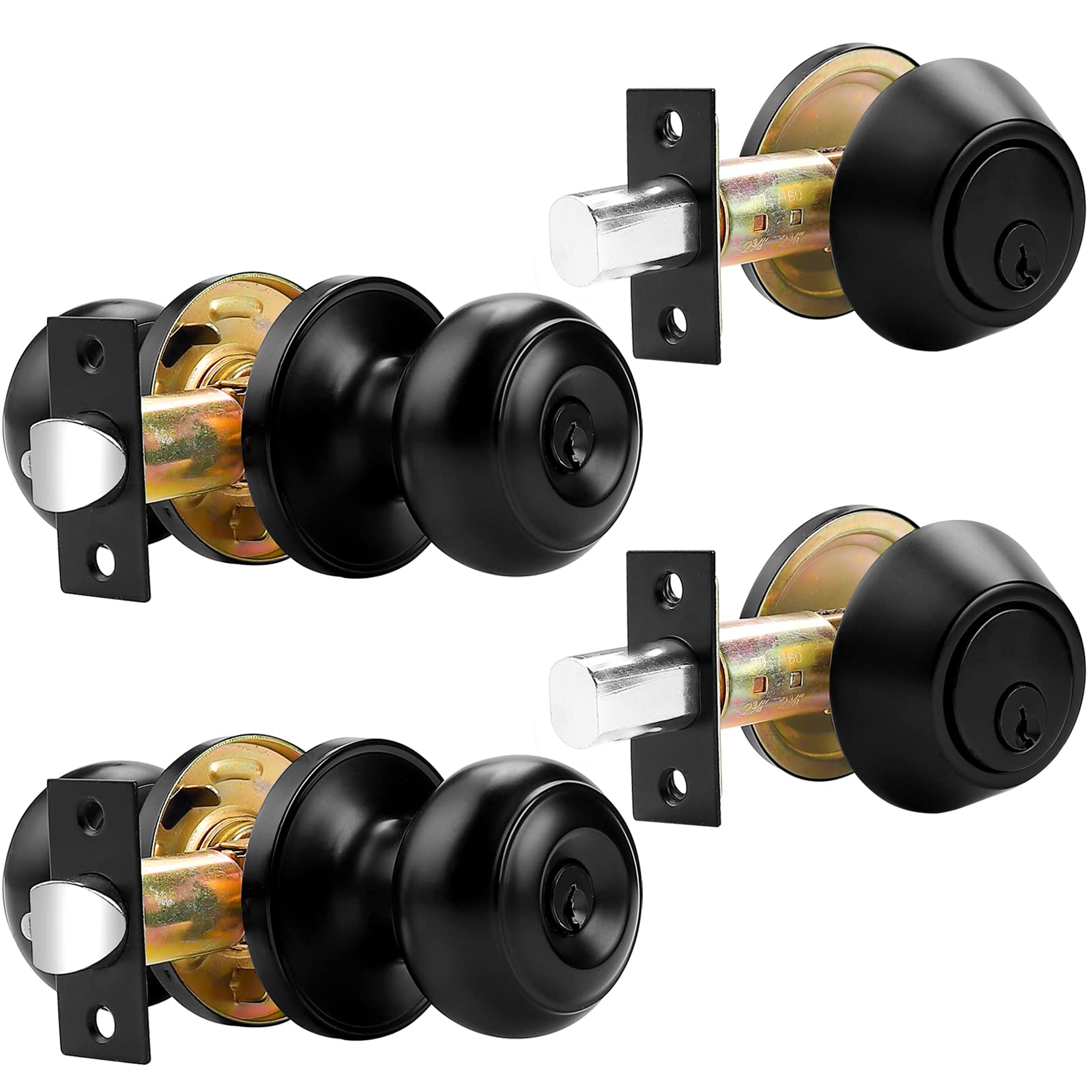 Boutons de porte d'entrée et pêne dormant monocylindre Probrico noir finition mate