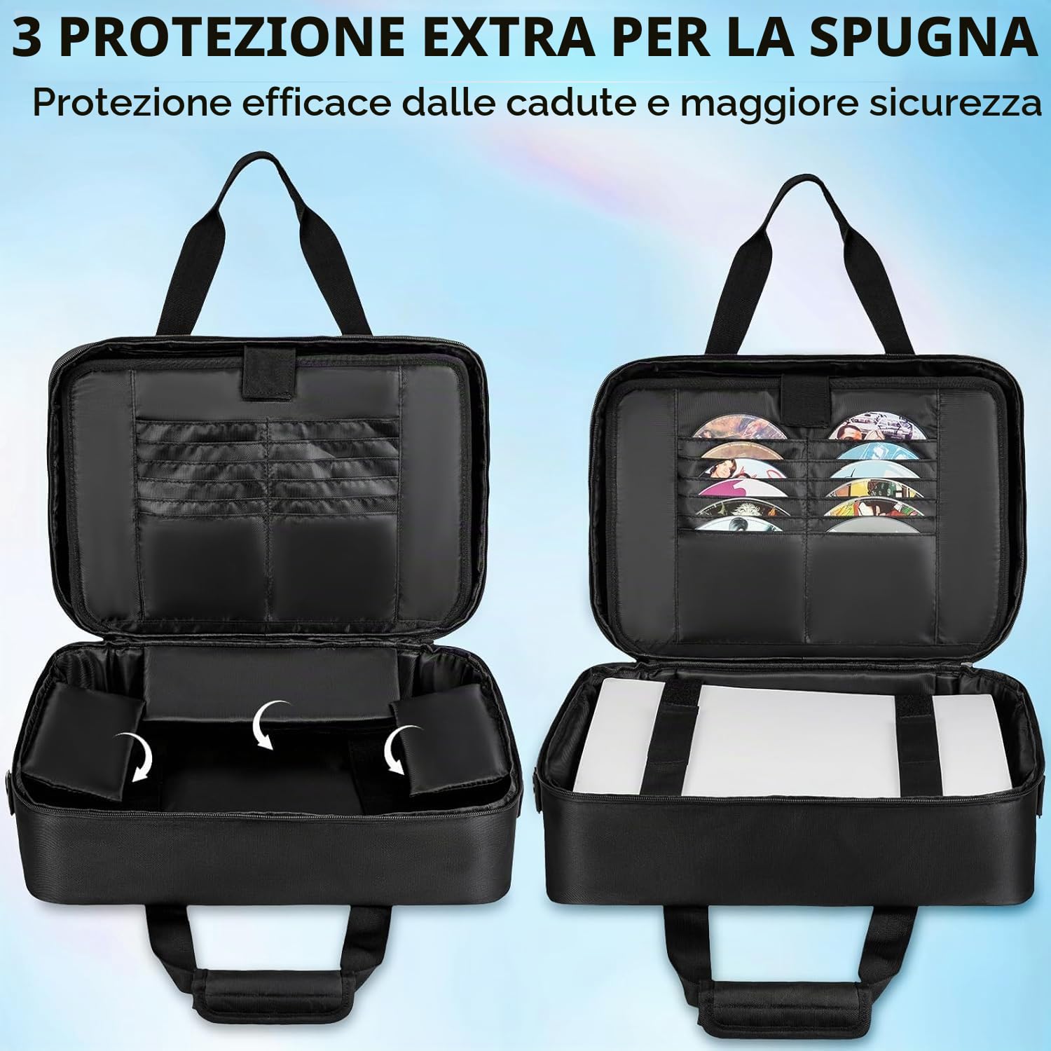 Custodia da trasporto per PS5 PRO/PS5/PS5 Slim, borsa protettiva da viaggio adatta per console PlayStation 5, controller, dischi di gioco e accessori da gioco, Nero , Organizer per borse