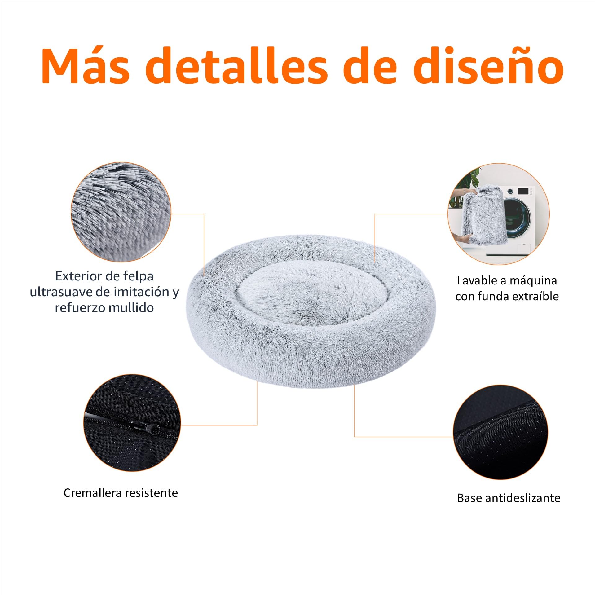 Amazon Basics Suave Cama donut para mascota de Perro, piel sintética, Se puede lavar a máquina, 91 cm, gris
