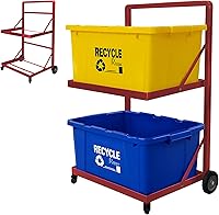 Verssure 2-Tier Recycling Cart with Wheels - Holds 140 lbs, Rolling Bin Frame for Garage, Warehouse, Red