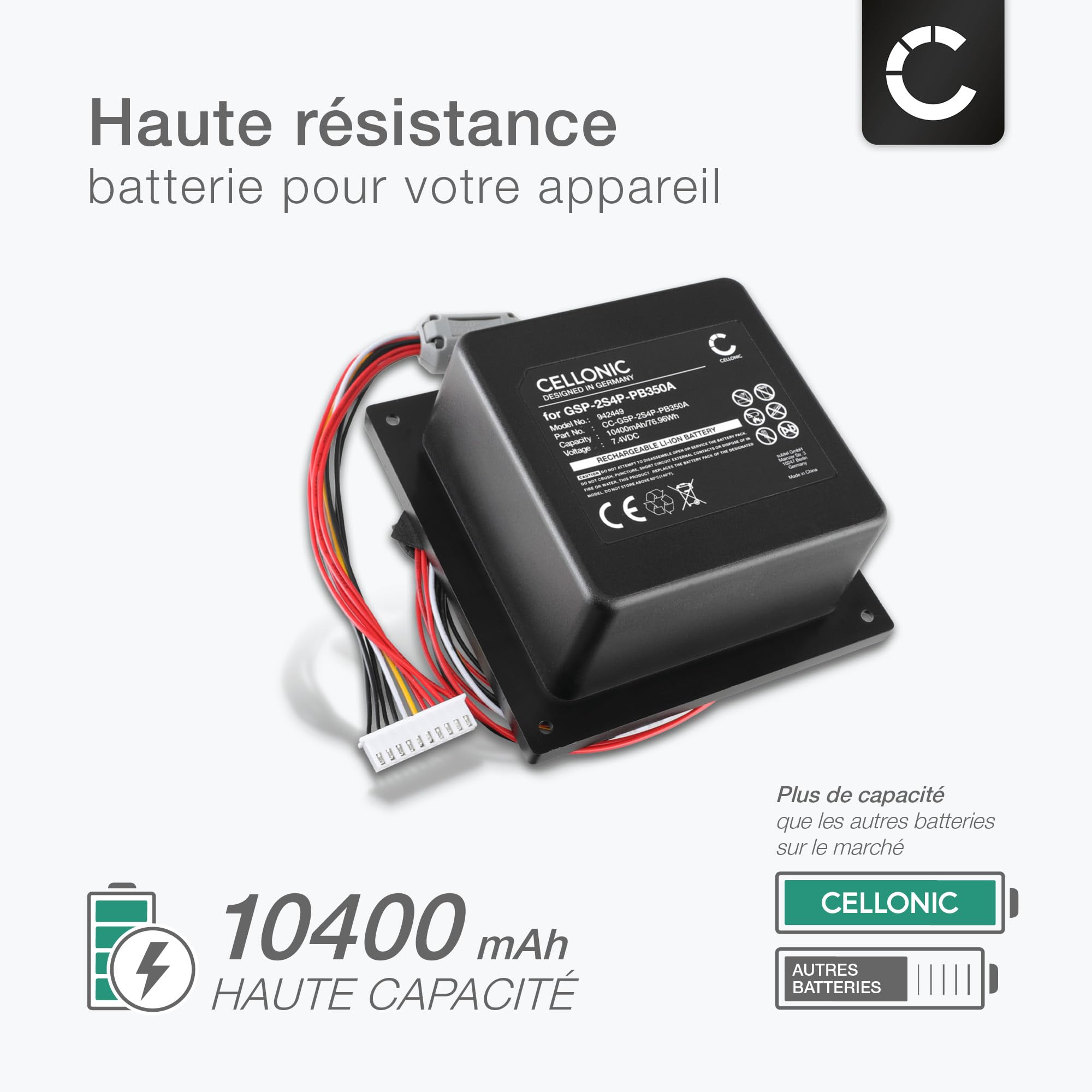 CELLONIC 1x Batterie pour Enceinte Compatible avec JBL PartyBox 310, GSP-2S4P-PB350A - (10400mAh, 7.4V)
