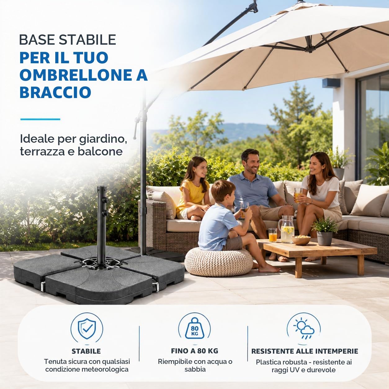 Supporto per ombrellone sospeso, pesi per ombrelloni a croce in plastica, stabile supporto per ombrellone a sospensione e supporto per ombrellone