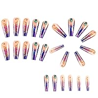 Vista 2 de Uñas acrílicas a presión, uñas postizas largas con punta francesa, uñas postizas acrílicas con diseño de diamantes de imitación, color nude