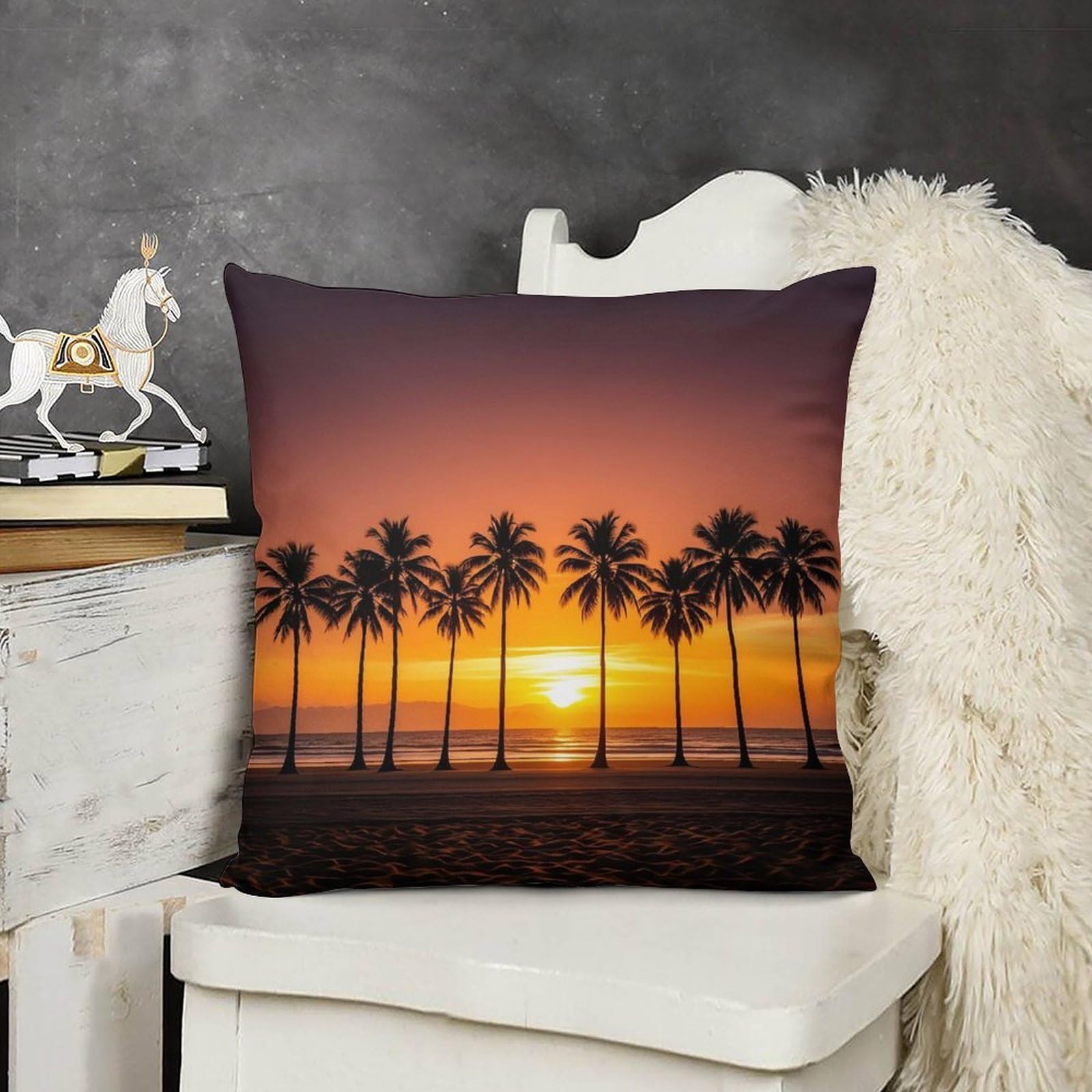 FodPand Boho Farmhouse Tropical Sunset Beach Pillow Covers with Hidden Zipper 24x24 Soft Plush Cushion Cover Decorative Throw Pillow Cases for Couch Bed Sofa Living Room Indoor Outdoor Home Decor