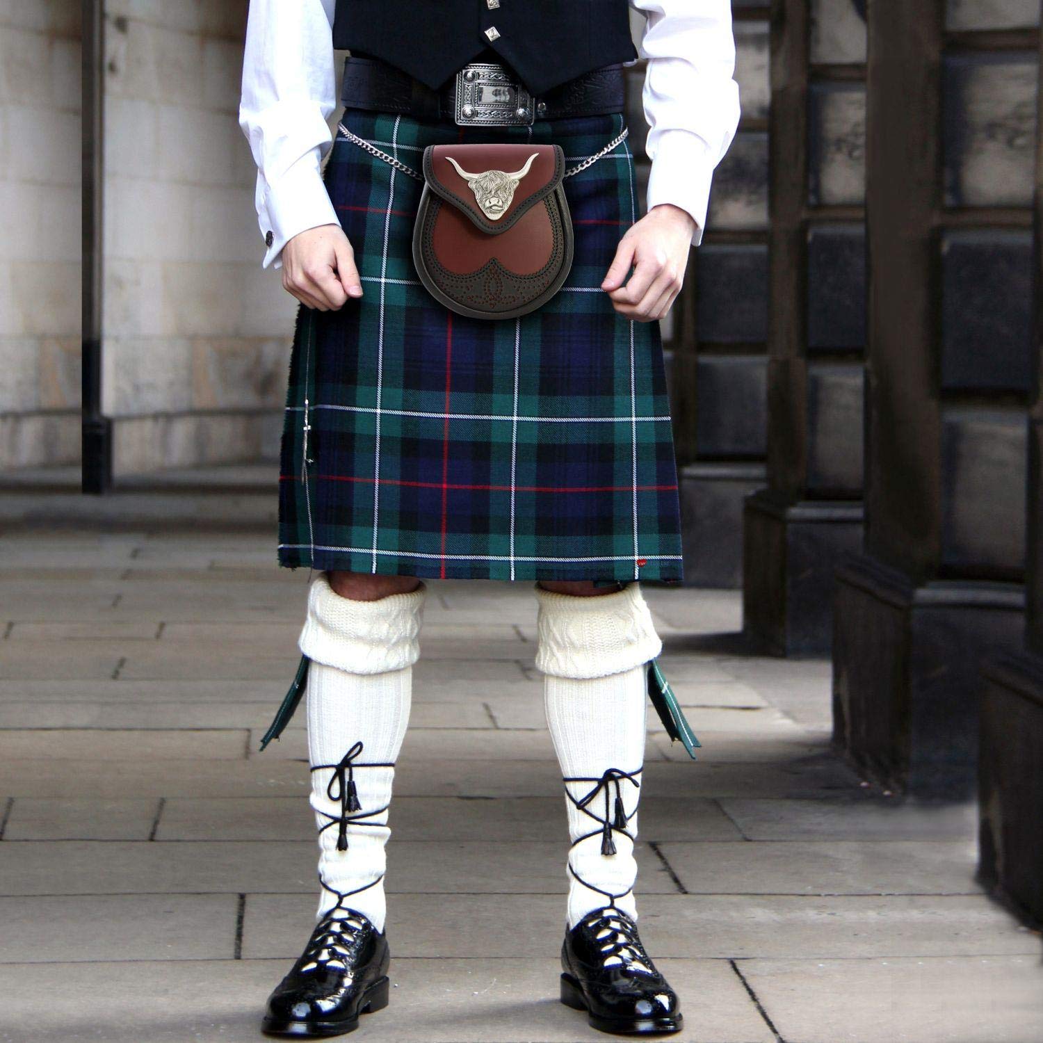 I LUV LTD Day Kilt Sporran, Cuoio Morbido 4 Stili Prodotto in Scozia con Catena in Vita