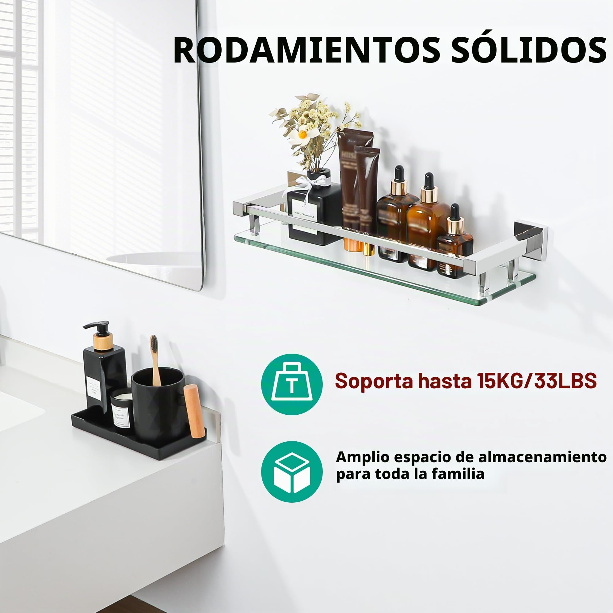 SAYAYO Estanteria Baño, Estanteria Ducha Cristal Pared Accesorios Baño Champú Organizador Baño Pulido Acero Inoxidable Soporte de Ducha de Vidrio para Baño 412mm x 130mm x 70mm, EGC2000-40-C