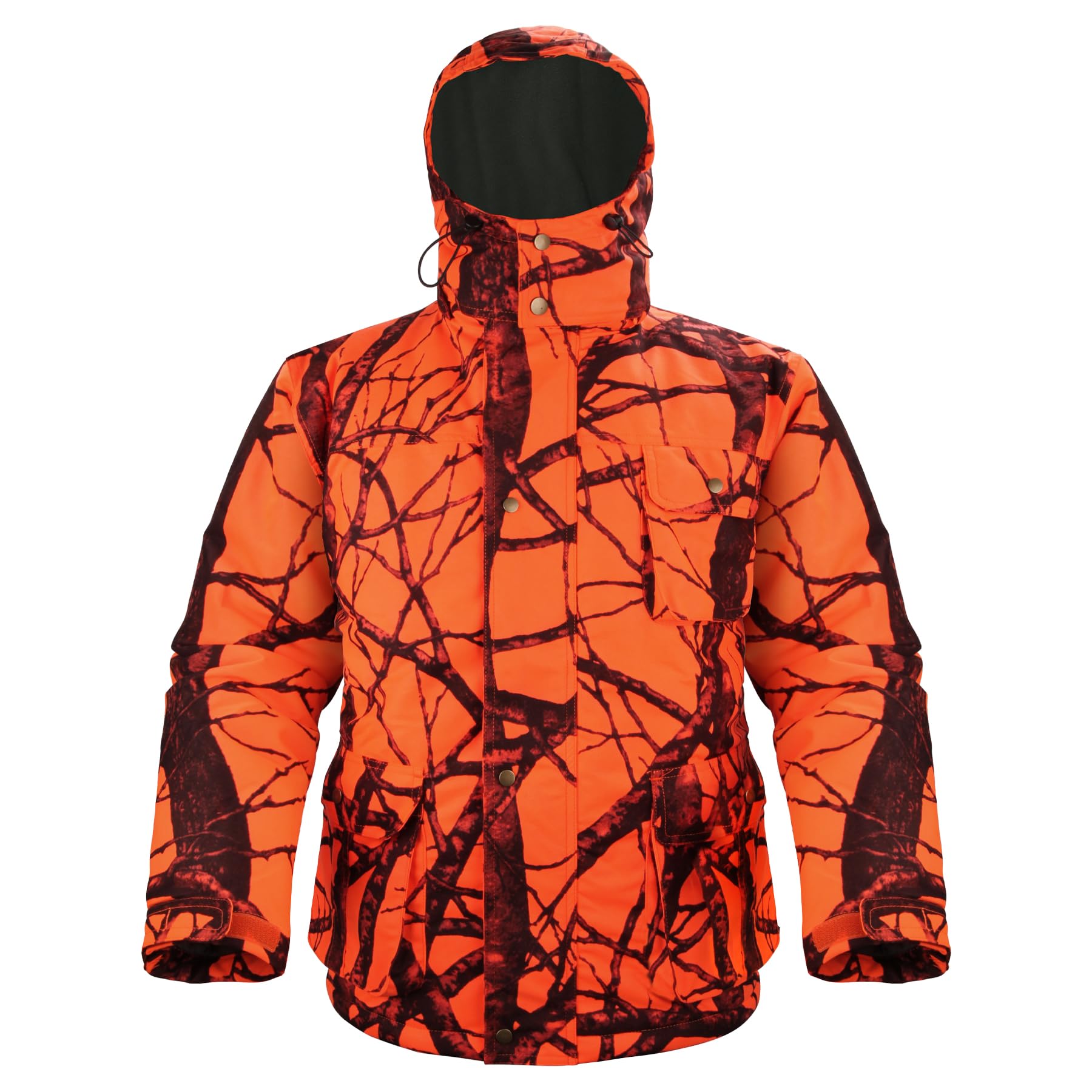 Avizon Giacca da caccia da uomo con cappuccio, arancione/verde mimetico, adatta all'inverno, con calda fodera in pile