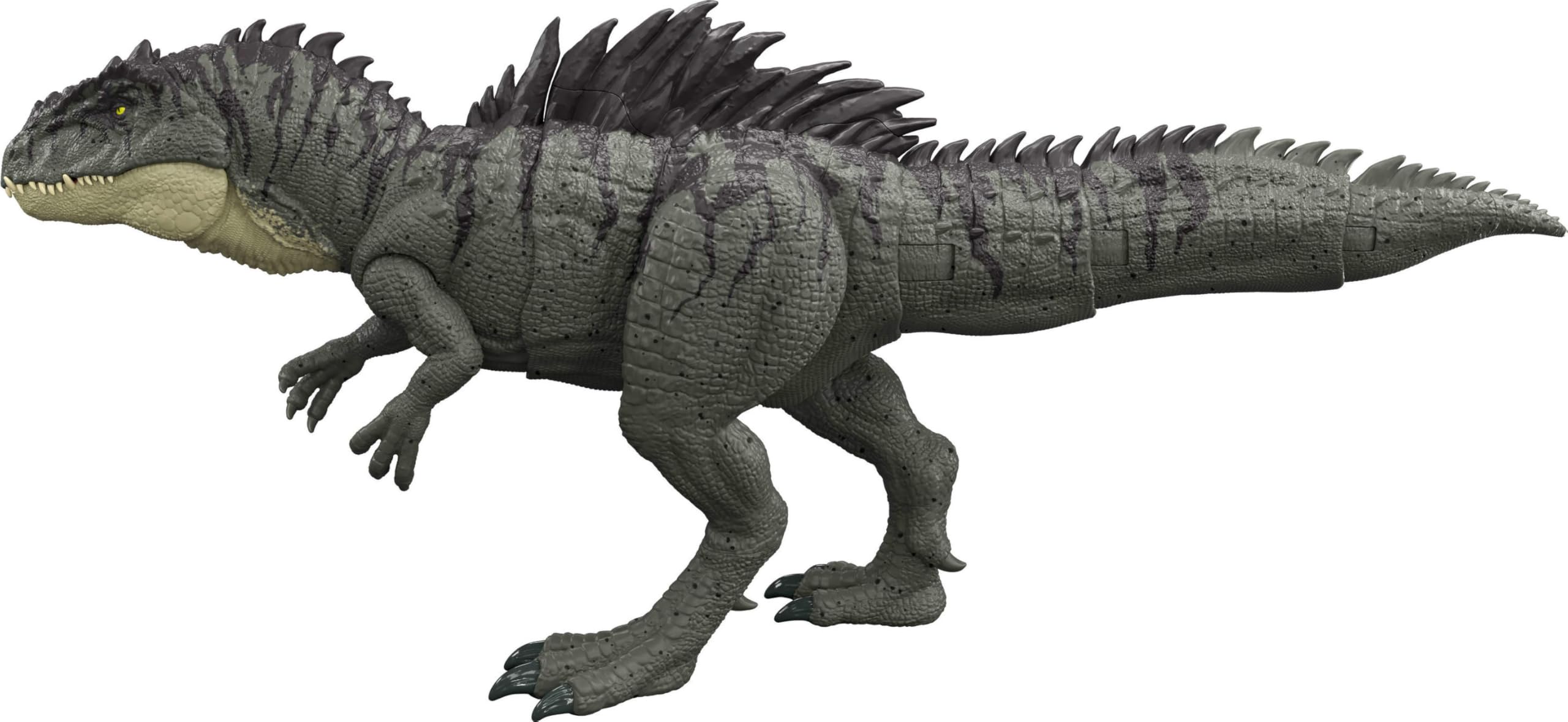Mattel Jurassic World - Giganotosauro Fauci Colossali, dinosauro lungo 70+ cm con attacco multidirezionale e ruggiti feroci, controlla le spine sul dorso per sferrare la mossa, JKG93