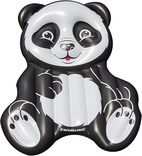 Swimline Flotador inflable de panda para piscina, negroblanco, 71"50"8"