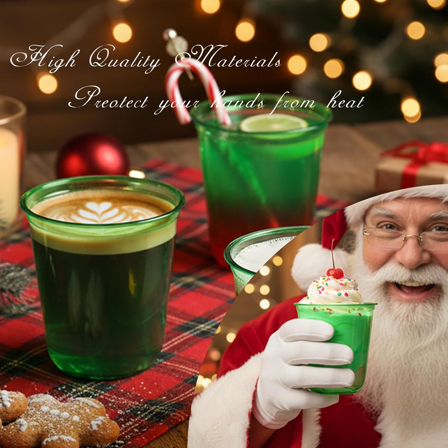 50pcs 12oz Disposable Stemless Glasses,PET Disposable Drinking Cups,Cold Party Clear Plastic Wine Glasses for Parties Birthday,Wedding,Meeting,Christmas Party Supplies. (Green)