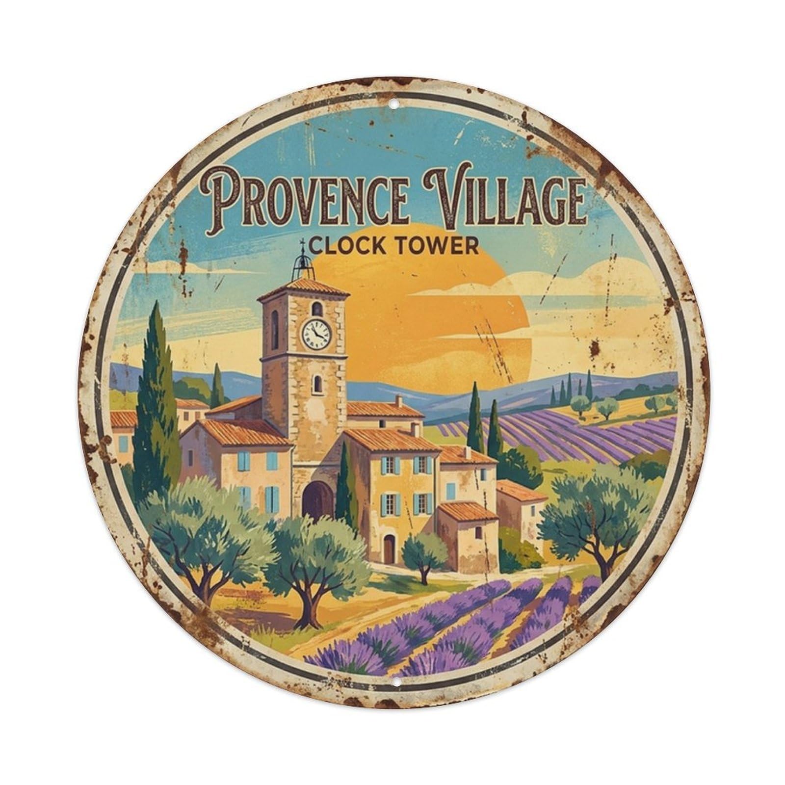 Culture Travel France Provence Village Clock Tower Metal Tin Sign