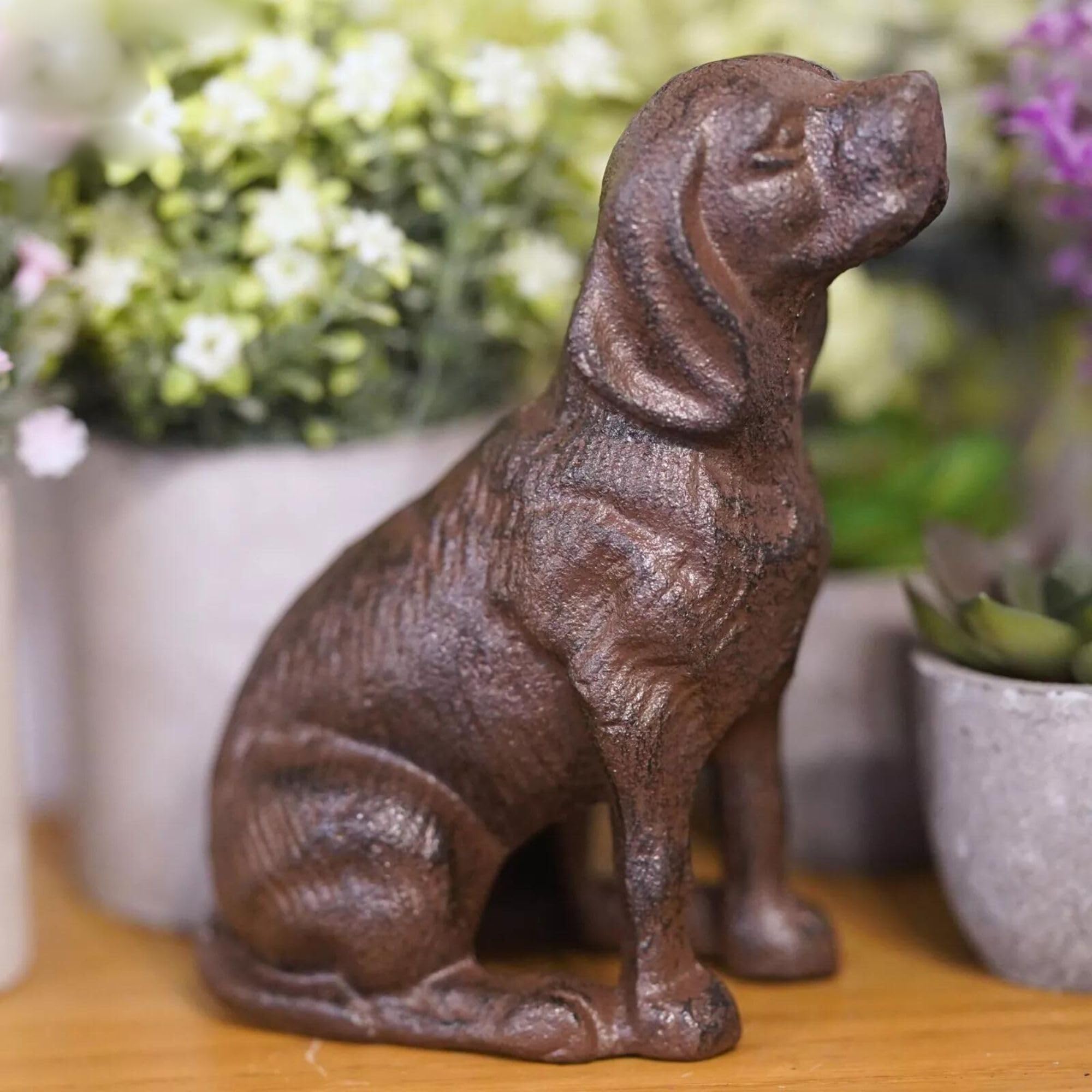 Burgess Home & Garden Brown Cast Iron Hound | Metal Puppy Dog Statue Animal Home Garden Ornament Sculpture
