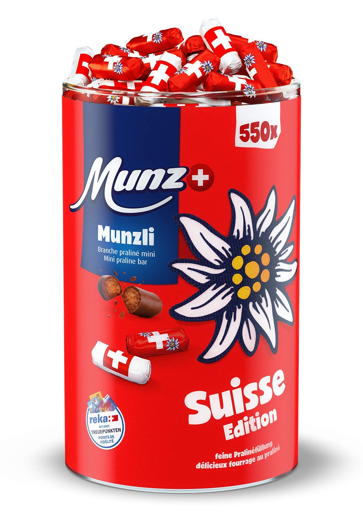 Munzli Mini-Praliné Milch SWISS EDITION Schweizer Schokolade ca. 500 Stück edle Pralinen Nougat-Füllung & geröstete Haselnuss-Splitter 2,5kg Großpackung