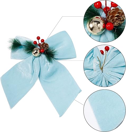 Miniatura 3 de allgala Lazos decorativos de terciopelo para guirnalda de coronas, árbol de Navidad, paquete de 2, 10 unidades (7.9 x 9.8 in), azul claro, XBW92210