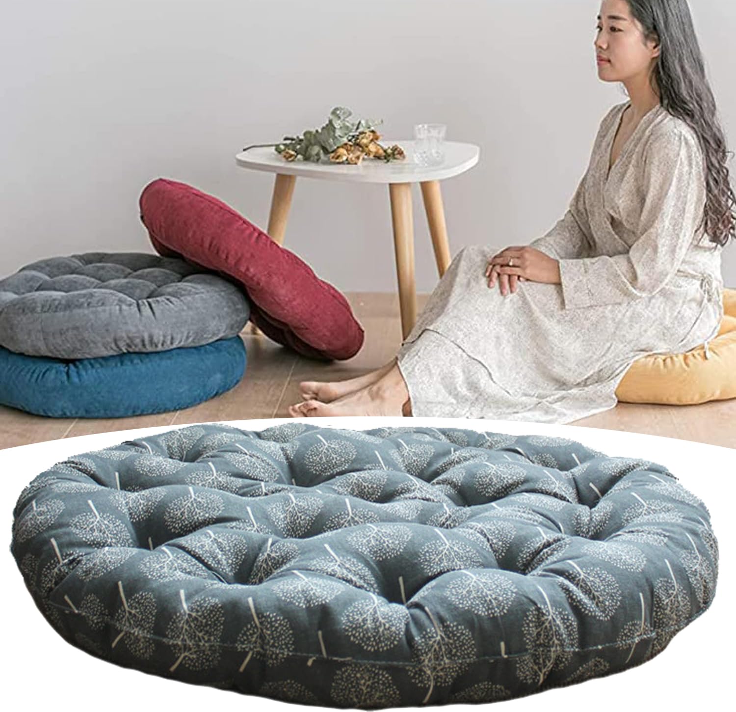 Cuscino Meditazione Tibetano Septpenta - Rotondo In Lino Per Yoga E Zen 40x6cm - Foto 8