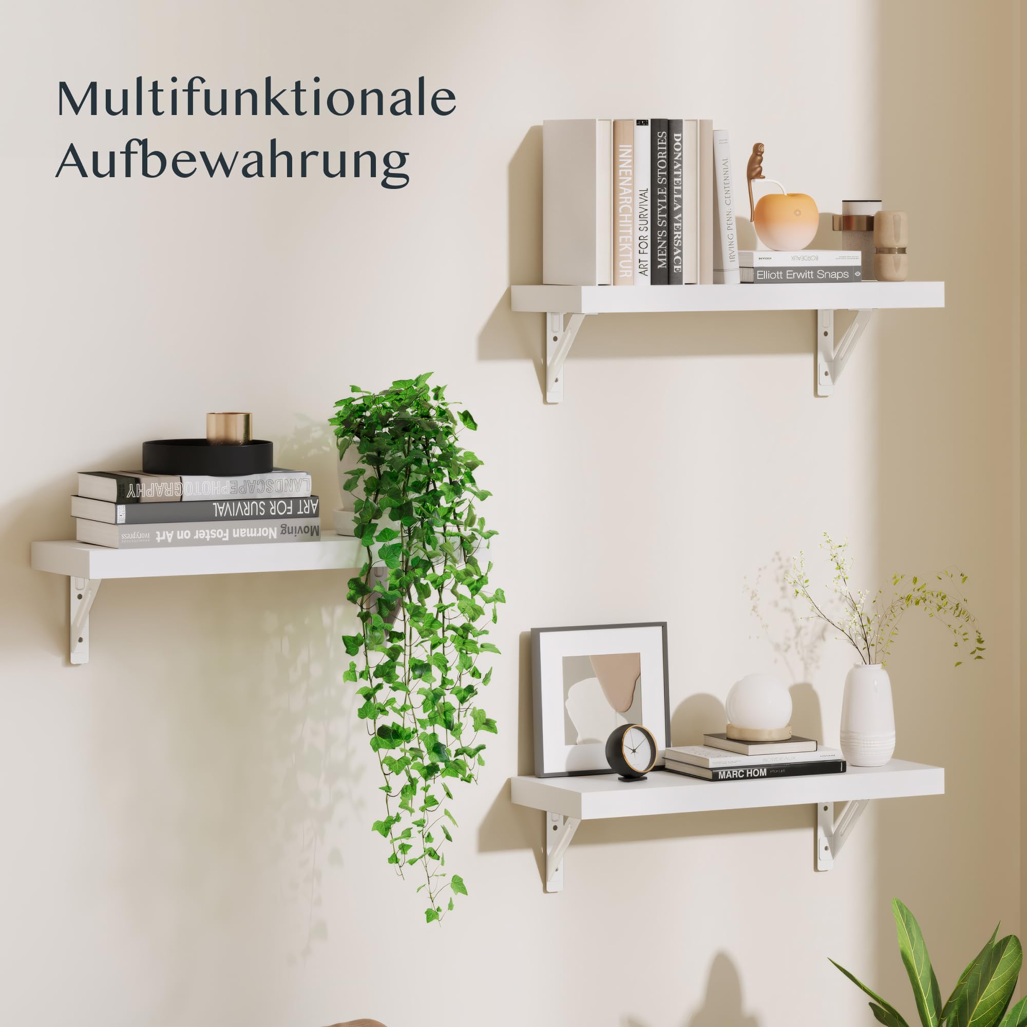 FLEXISPOT Wandregal Holz 400×150×25 mm – 3er-Set Schweberegal Weiß, Bücherregal aus Holz, 20 kg belastbar, modern & platzsparend Wandboard, dekoratives Hängeregal für Wohnzimmer, Küche, Bad oder Büro