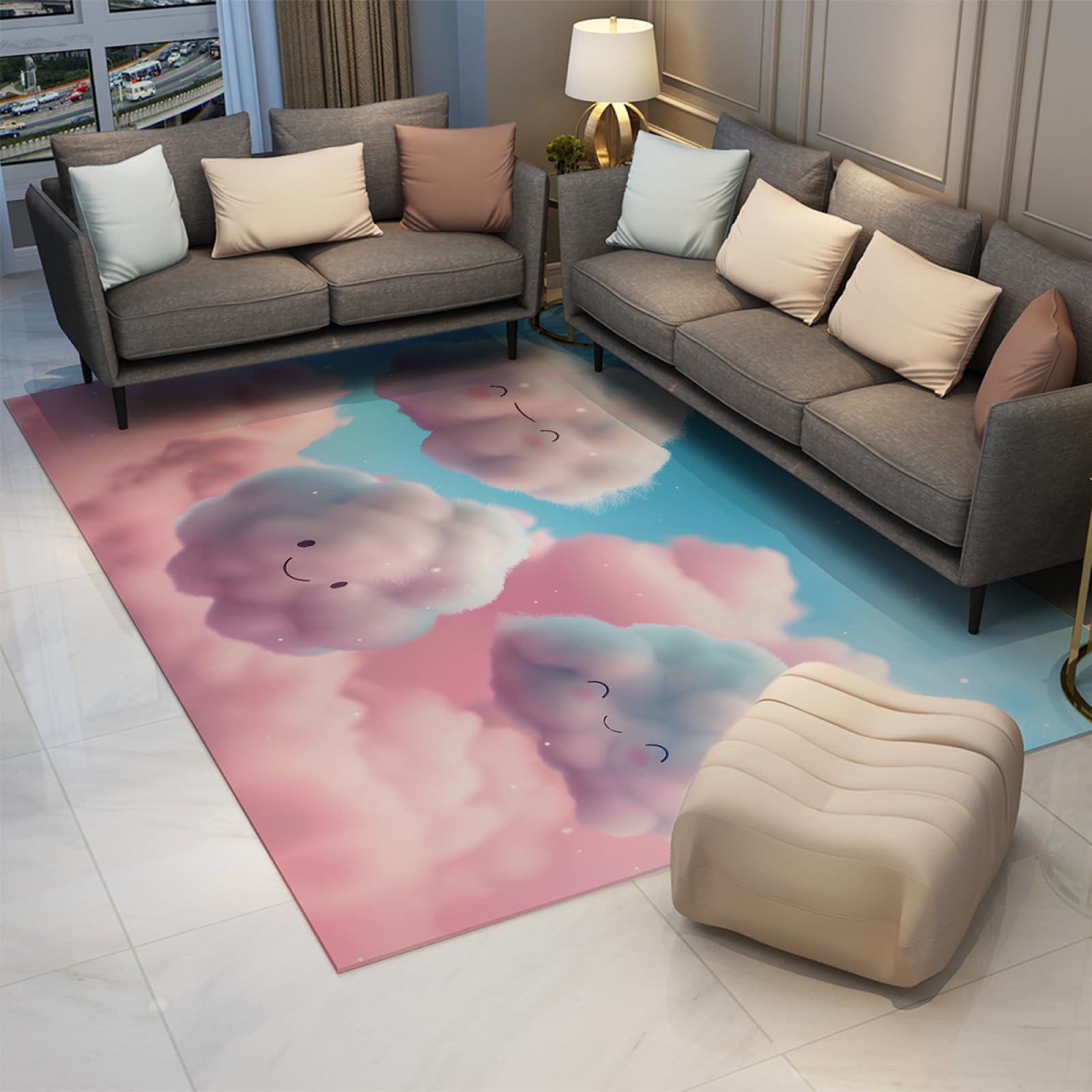 Tappeto caldo e morbido per la cameretta dei bambini Tappeto a forma di nuvola carina pelo basso lavabile in lavatrice Tappeto per ragazze per stanza dello studio della scuola materna 120x150cm