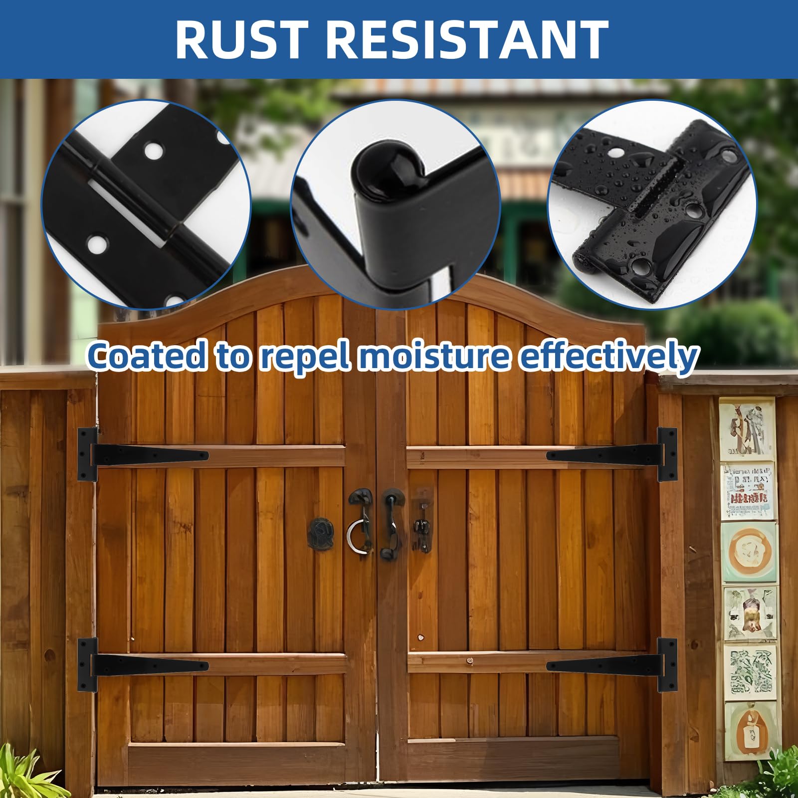 Self Closing Gate Hinges TamBee Black Gate Hinges Shed Hinges Heavy Duty Gate Hinges For Wooden Fences Barn Door Hinges For Wood Outdoor 3.5inch With Screws (Pack Of 6 Gate Hinges Heavy