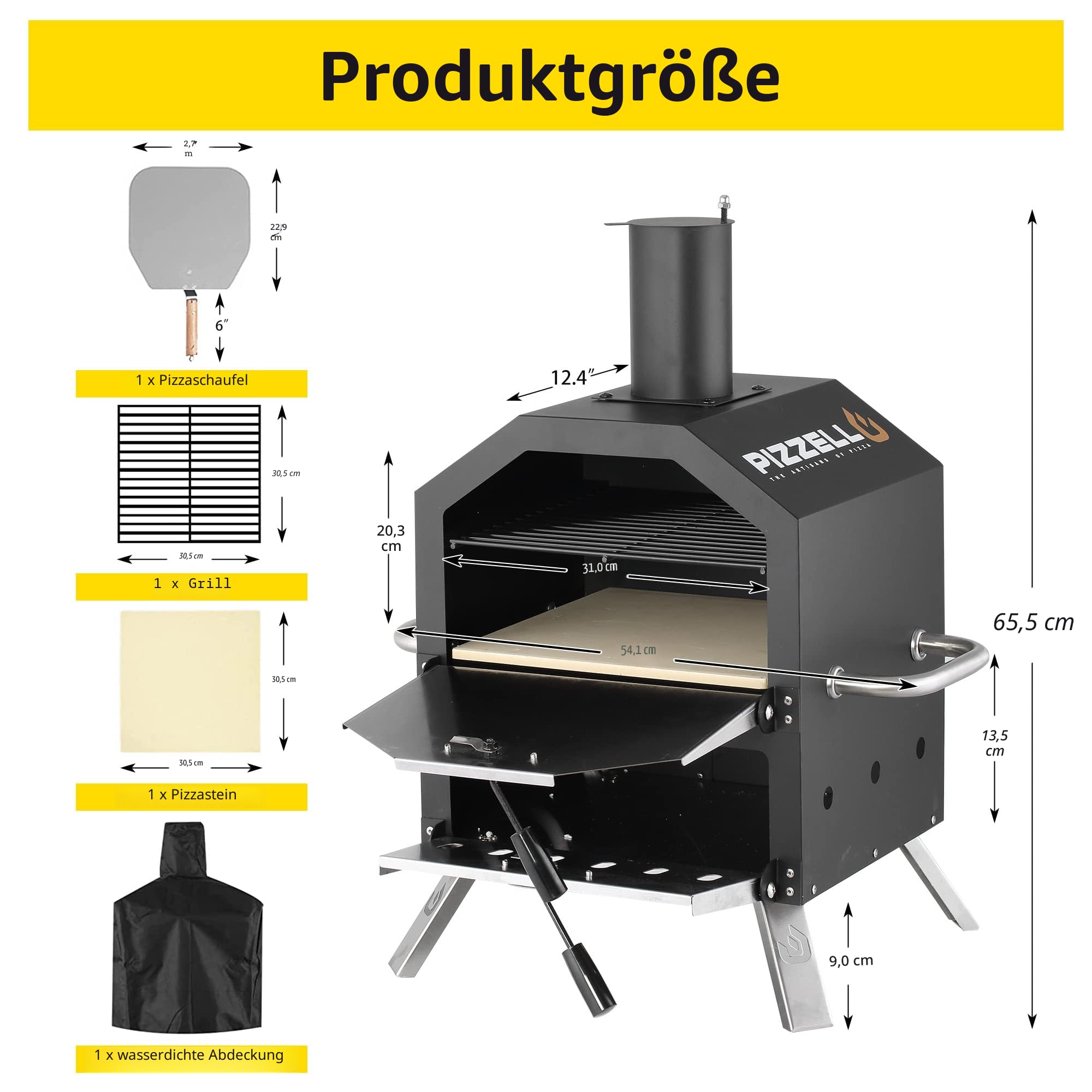 Pizzello Outdoor- Pizzaöfen Holzbefeuerter Pizzaöfen zum Backen von 2 Pizzen im Freien mit Pizzastein, Pizzaschieber, Deckel