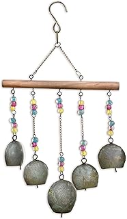 Sunset Vista Designs Windchimes - Handcrafted Boho Glass Bead & Sangeet Bells Bar Windchime, 18" Long, Patina