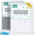 Biloban Crib Mattress Protector 2 Pack, Waterproof, Quilted, Grey & White, Absorbent, Ultra Soft, Noiseless, Durable