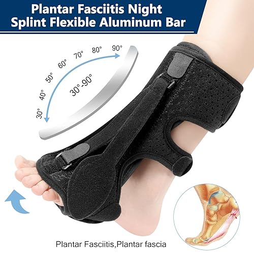 Miniatura 8 de Férula nocturna para fascitis plantar, soporte de alivio de fascitis plantar, 3 correas ajustables, alivio de la fascitis plantar para fascitis