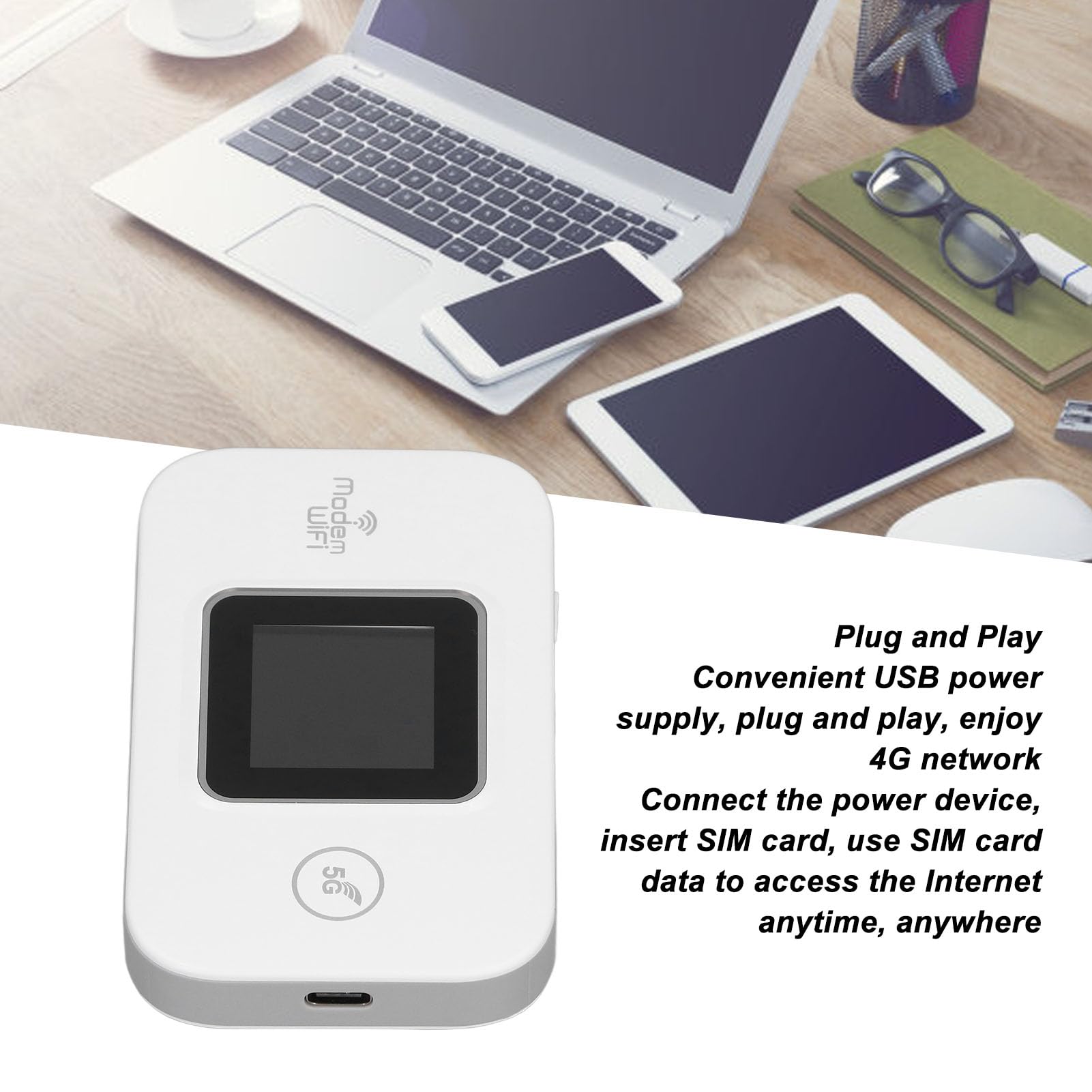 Modem WiFi 4G LTE, Prend en la Transmission Haute Vitesse 300Mbps, Connecter jusqu'à 10 Appareils, Réseau crypté sécurisé, Plug and Play, pour Téléphone Tablette TV
