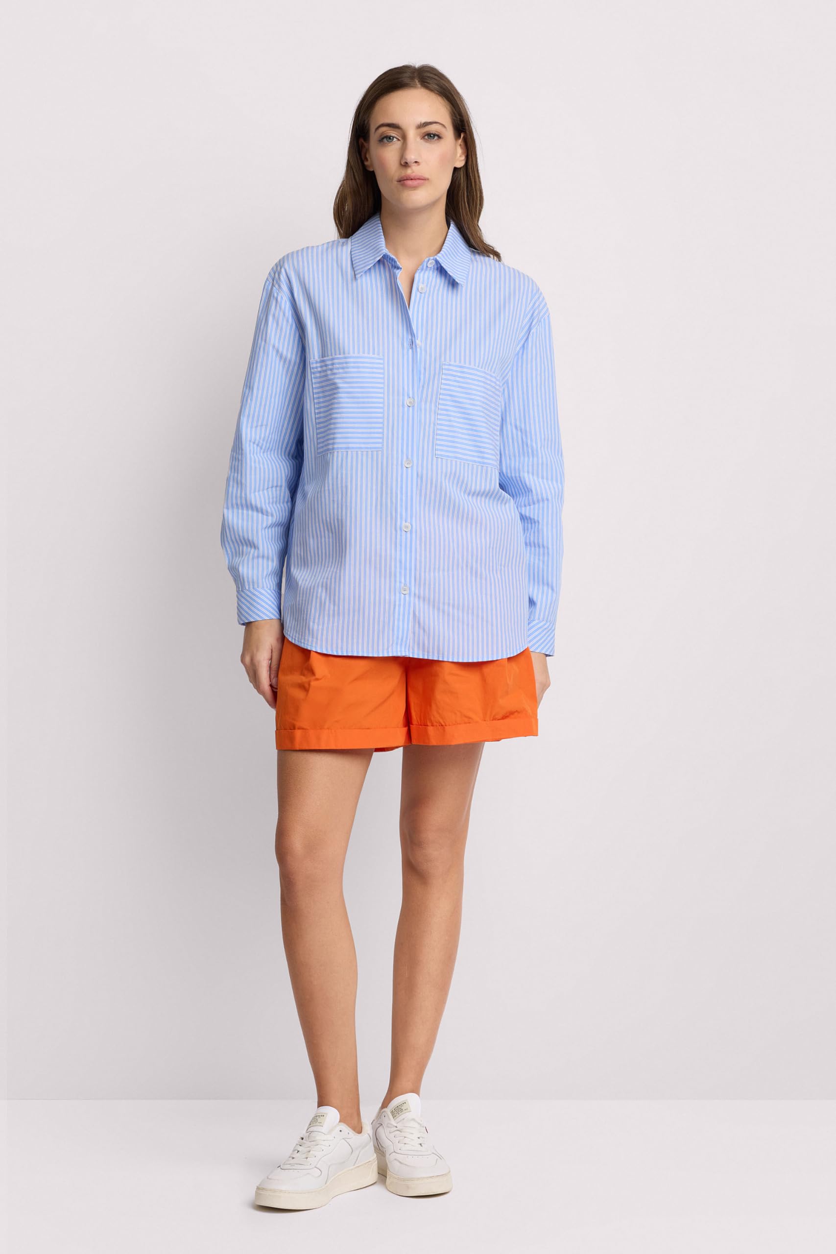 Kocca - Camisa de algodón a rayas estilo Menswear mujer, rayas, cuello de camisa, modelo: P26PCM8522ABRI3583