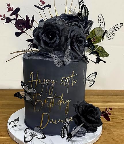 JeVenis Decoración de pastel de rosa negra - Decoración de cumpleaños gótica y muerte