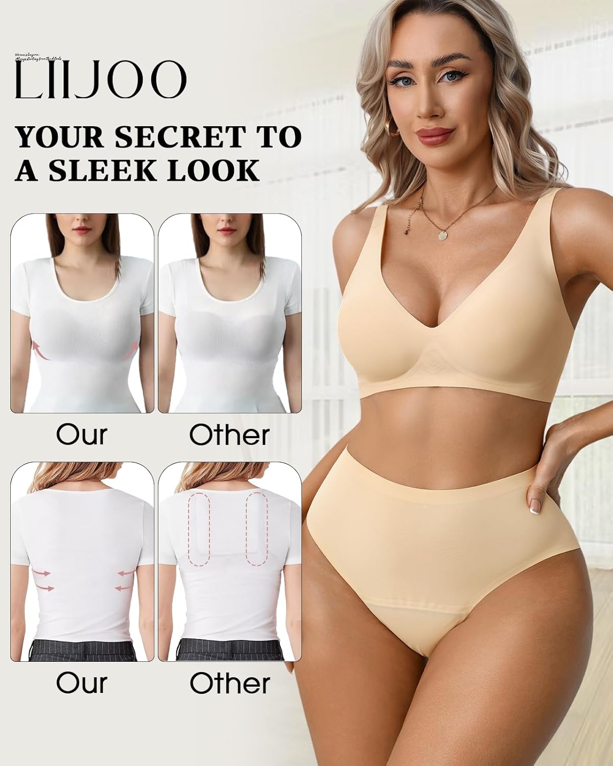 Wireless Bras for Women Full Coverage Plus Size Seamless Back Smoothing Everyday Comfort Bra Supportive Bralette - Image 5