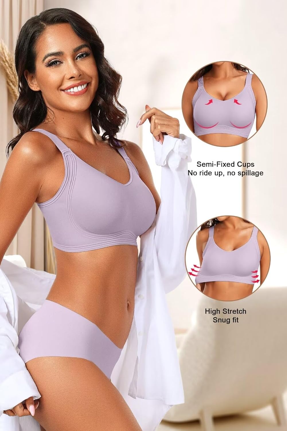 Vertvie Women's Seamless Wireless Push Up Bras with Support and Lift No Underwire Bralettes Full Coverage Sport Everyday Bra - Image 4