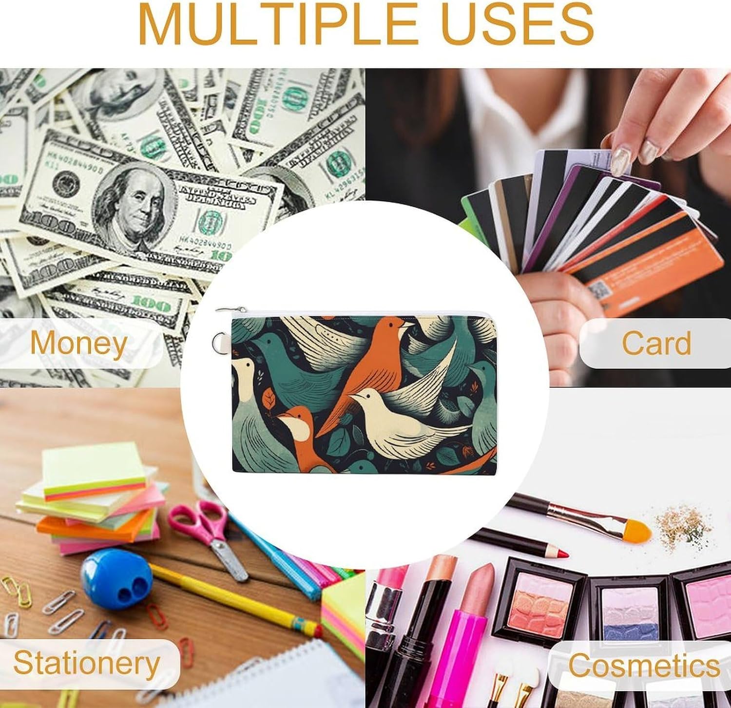Flock of Birds Coin Purse Pouch for Men Women Travel Portable Check Wallet Zipper Bank Bag Canvas Coin Wallet Money Bag 7.4 in X 4.6 in Money Pouch Lightweight Change Holder