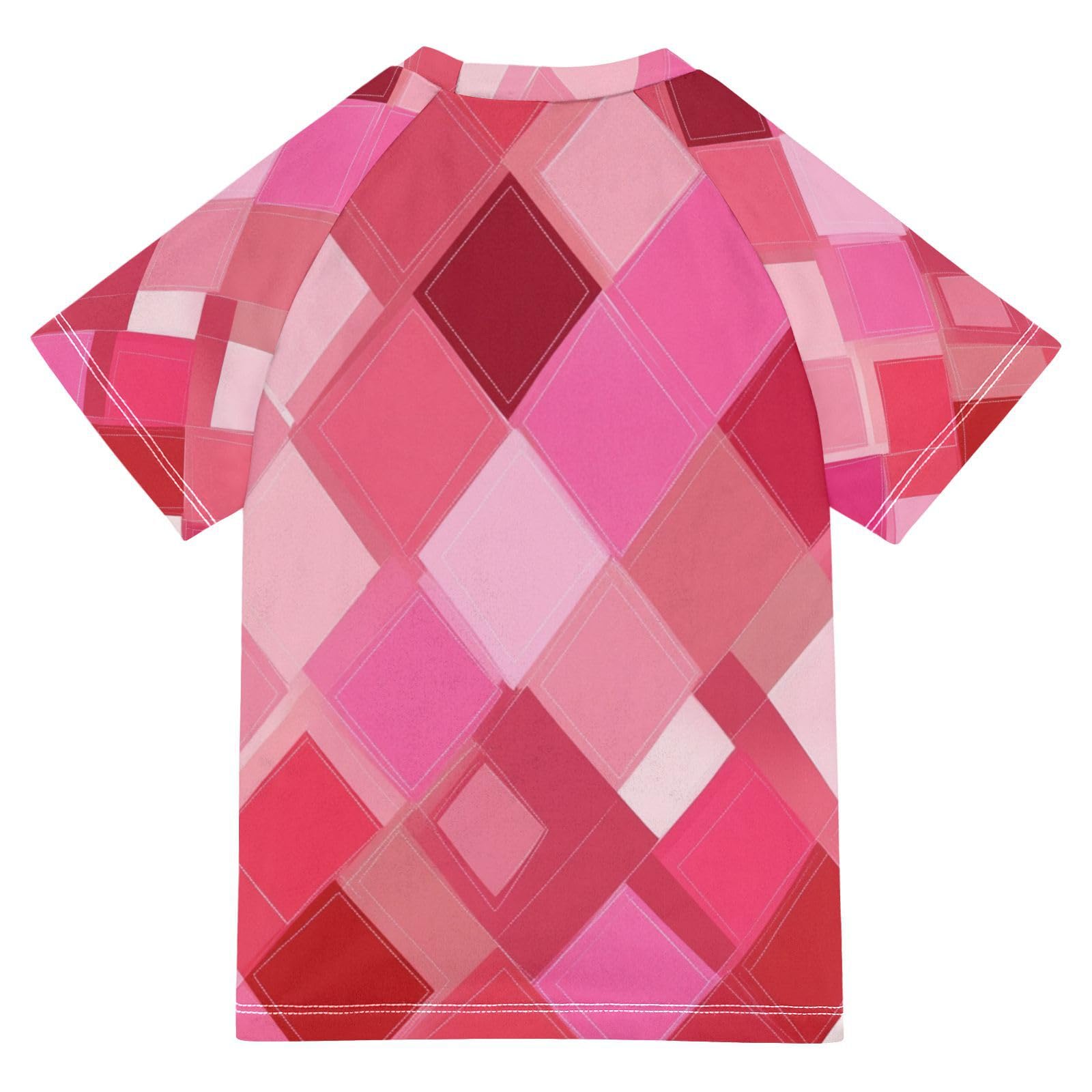 Kids Bathing Suits Girls Short Sleeve Girls Rash Guard Top 11T Rhomboid Red