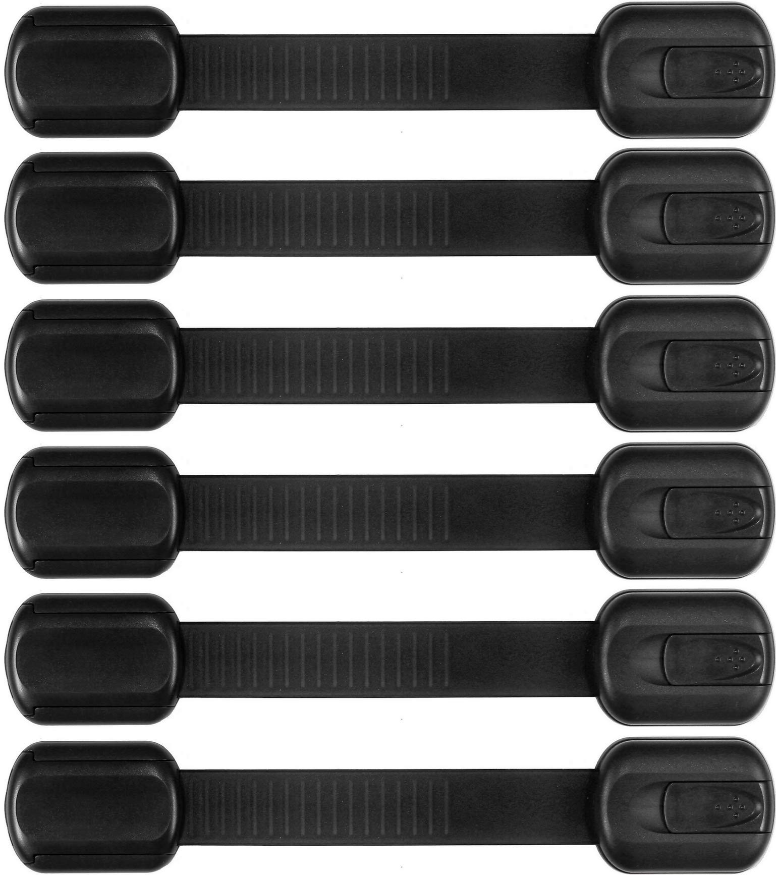 Oxlay Baby Proofing Safety Cabinet Locks - Child Proof Latches for Drawer Cupboard Dresser Doors Closet Oven Refrigerator - Adjustable Childproof Straps - Black - 6 Pack